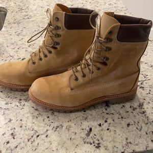 Timberland Mens Icon 6 Inch Premium Boots Beige Brown Leather Lace Up 11.5 M New